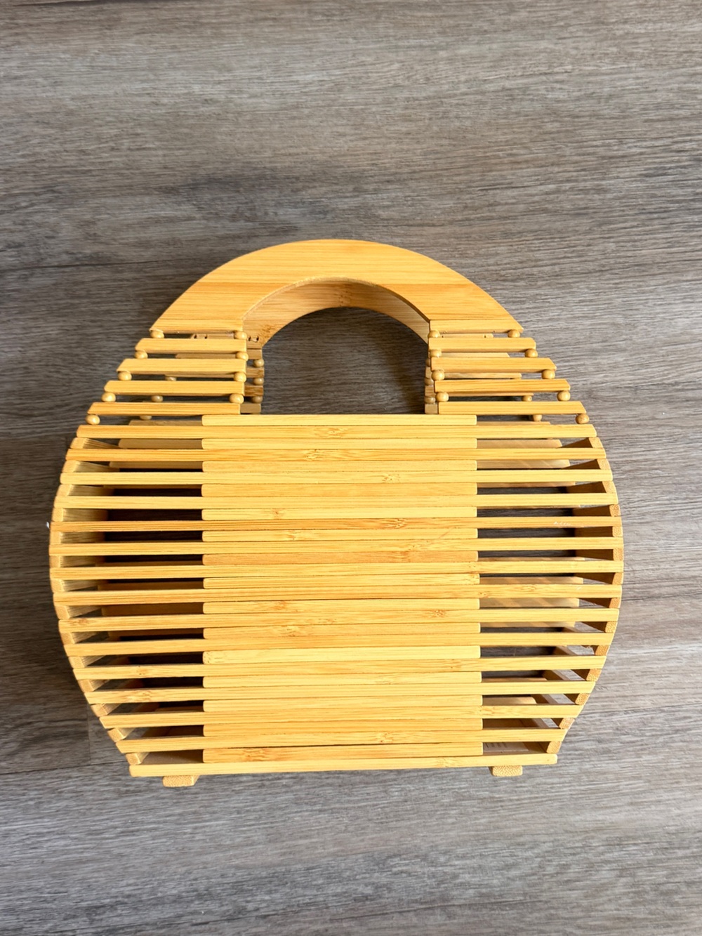 Round Bamboo Handbag - Natural Yellow-Tan